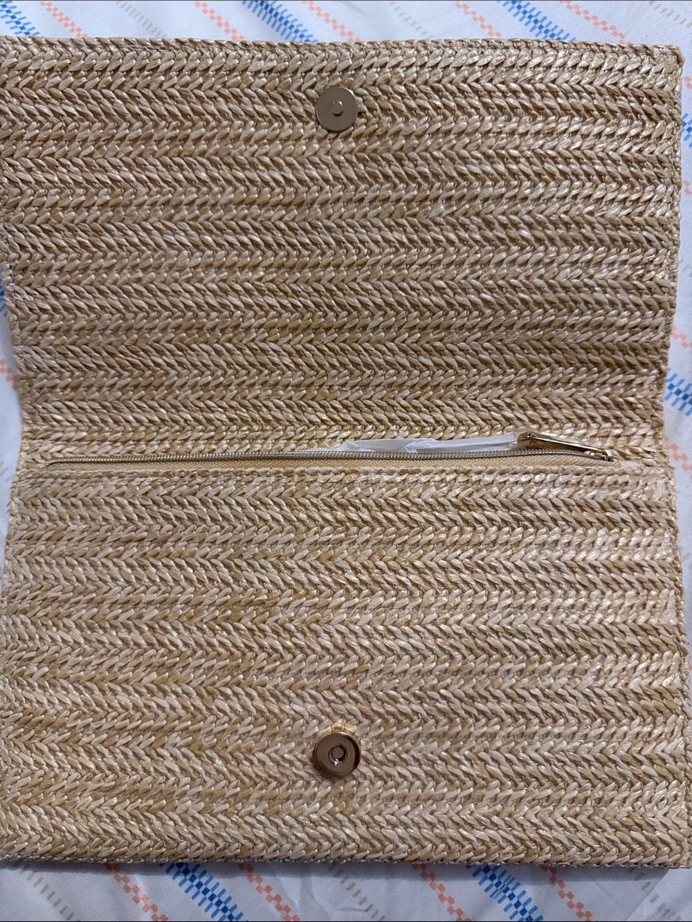 Dior Beige Woven Straw Clutch with Embroidered Logo - Picture 2 of 5